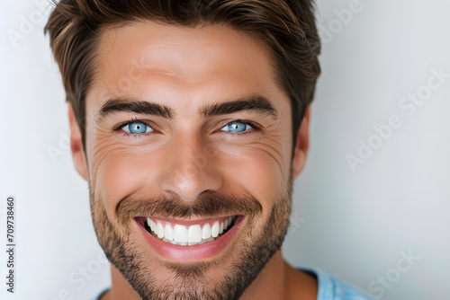 Handsome man  laughing and smiling close up portrait. Healthy face skin care beauty, dental. © Oksana
