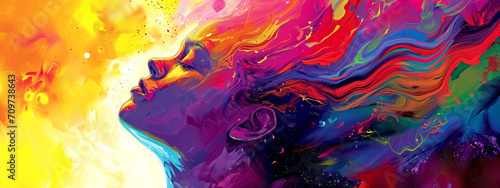 painting of a woman with long hair, colorful digital painting, psychedelic dream, hallucination