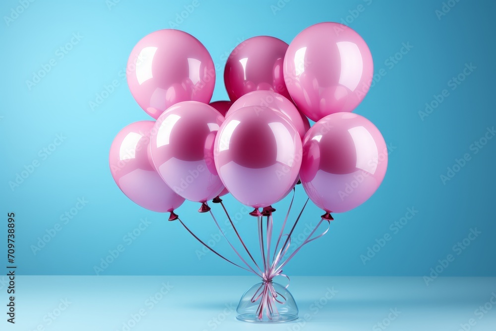 Pink Balloons in a Whimsical Arrangement on a Clear Blue Day, on an isolated Sapphire Blue background, Generative AI Pink Balloons in a Whimsical Arrangement on a Clear Blue Day, on an isolated Sapphire Blue background, Generative AI
