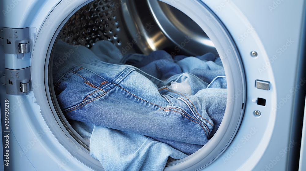 Washing machine with clothes inside, closeup. Laundry concept Washing machine with clothes inside, closeup. Laundry concept