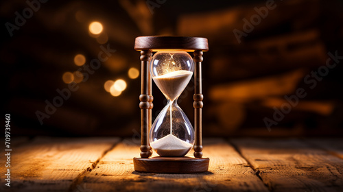 sand timer on a rustic wooden surface