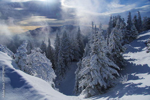 winter mountain landscape, Postavaru Mountains, Romania