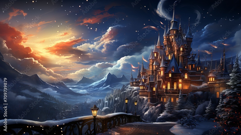 How to Visit the Winter Castle Wonderland, Generative ai - obrazy, fototapety, plakaty 