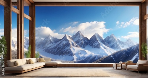 A panoramic view of majestic mountains, showcasing their grandeur and beauty - Generative AI