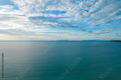 Beautiful seascape with blue sky and clouds in morning.