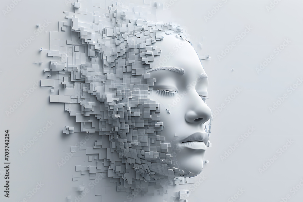 3d image of human head created from blocks in the style of futuristic digital art 3d image of human head created from blocks in the style of futuristic digital art