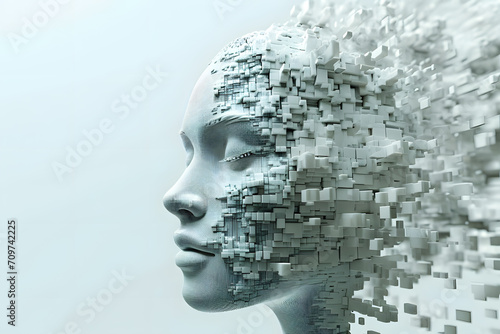 3d image of human head created from blocks in the style of futuristic digital art