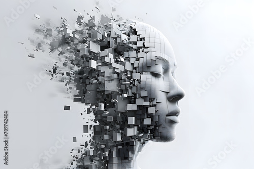 3d image of human head created from blocks in the style of futuristic digital art