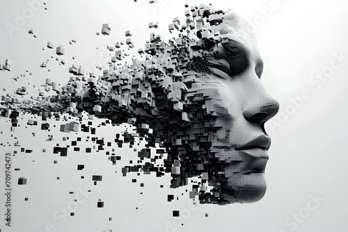3d image of human head created from blocks in the style of futuristic digital art