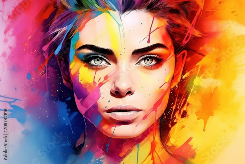 colorful woman portrait image with colorful background © standret