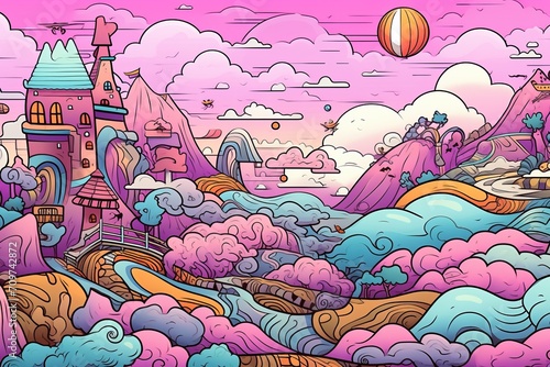 Cartoon cute doodles showcasing an abstract surreal world with intricate details forming a captivating and seamless pattern, Generative AI