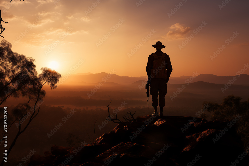 As the sun rises on ANZAC Day, soldiers' silhouettes grace the mountaintop - a powerful tribute to those who served and sacrificed. In this moment, we honor their bravery and remember with gratitude. As the sun rises on ANZAC Day, soldiers' silhouettes grace the mountaintop - a powerful tribute to those who served and sacrificed. In this moment, we honor their bravery and remember with gratitude.