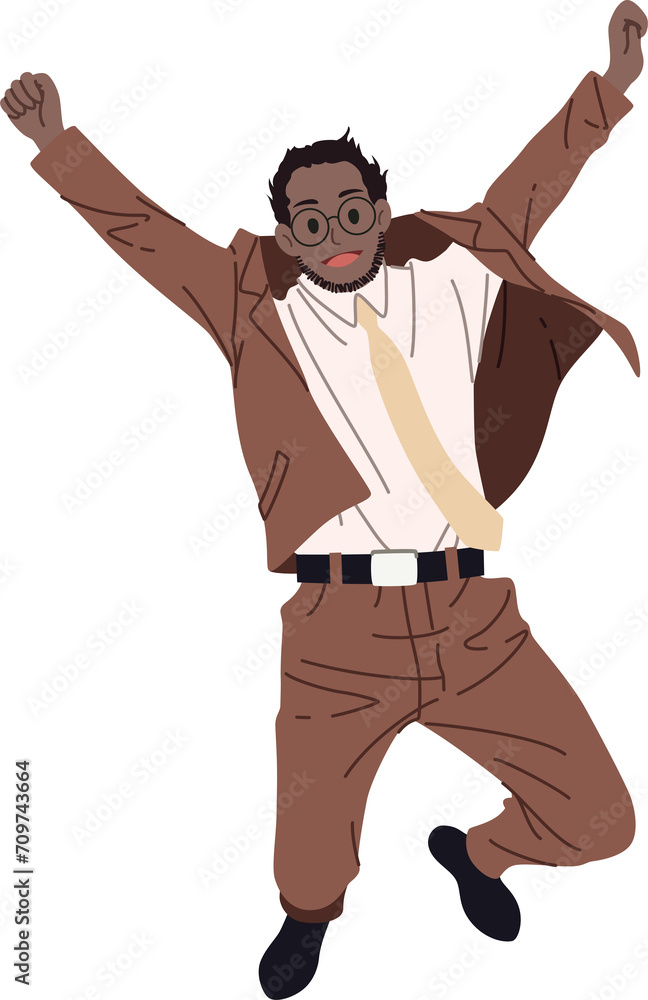 Happy African businessman jumping with raising hands up illustration Happy African businessman jumping with raising hands up illustration