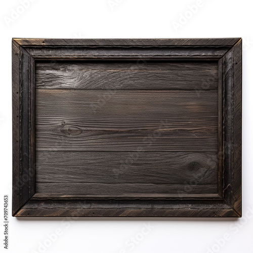 empty rough wood black frame on white background in the style of American tramp art created with Generative Ai