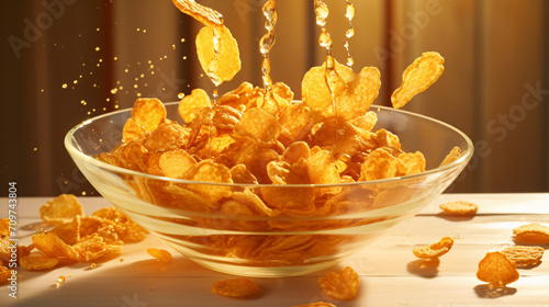 Bowl overflows with honey coated corn flakes ring