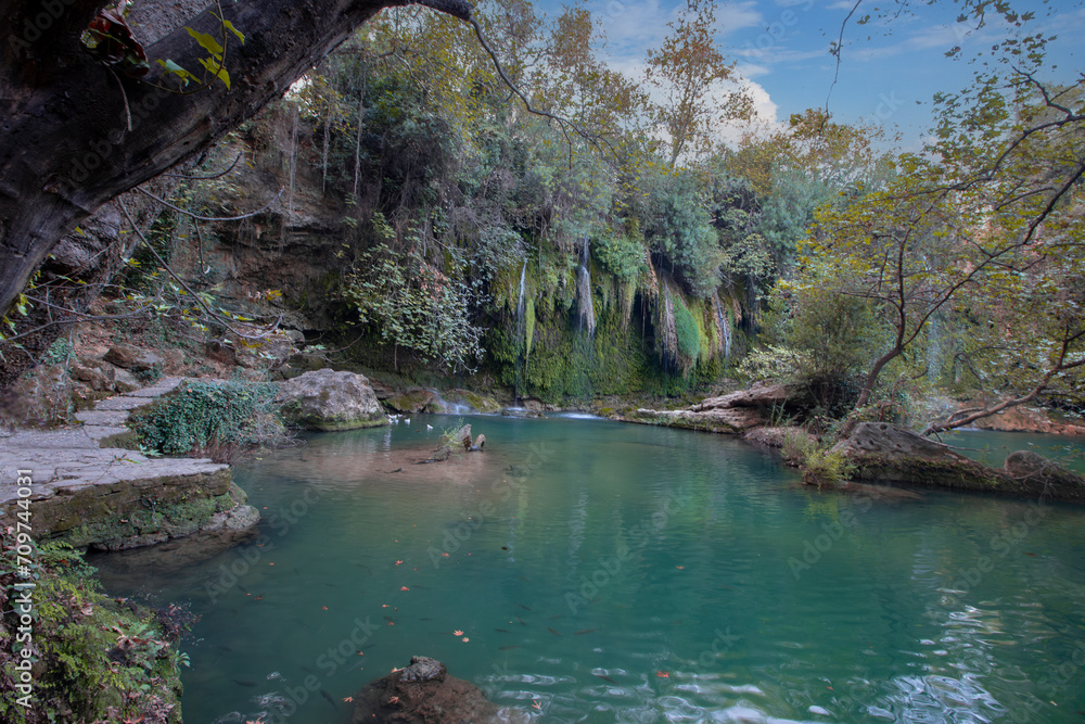 Kurşunlu Waterfall (Turkish: Kurşunlu Şelalesi) is located 19 km away from Antalya, Turkey. It is a beautiful natural area frequently visited by local and foreign tourists.