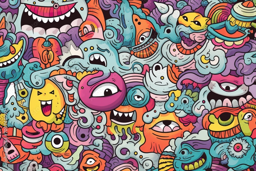 Cartoon cute doodles featuring an abstract surreal world with detailed and intricate patterns seamlessly blended, Generative AI Cartoon cute doodles featuring an abstract surreal world with detailed and intricate patterns seamlessly blended, Generative AI