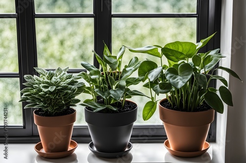 Sunny windowsill adorned with vibrant potted houseplants, a natural touch to brighten your space with greenery and warmth.