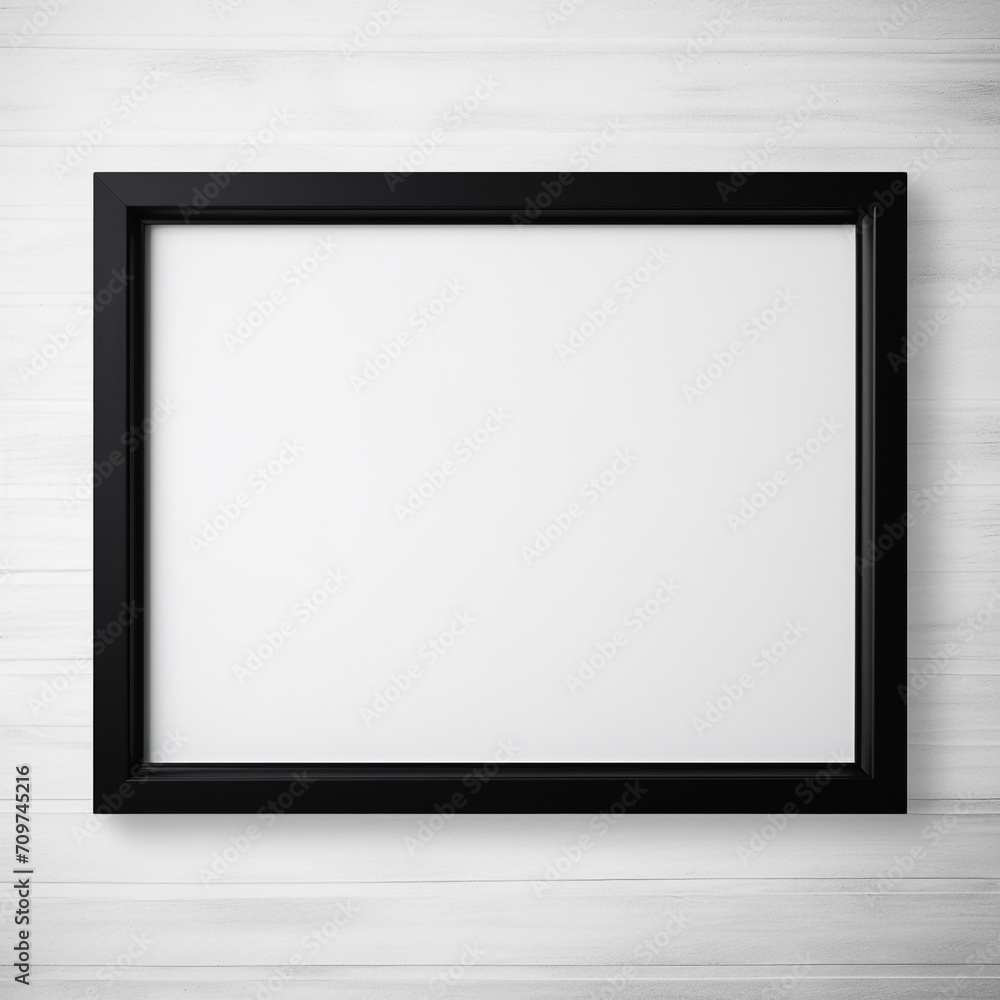 empty black wooden frame filled with white matte board hanging on blank wall created with Generative Ai empty black wooden frame filled with white matte board hanging on blank wall created with Generative Ai