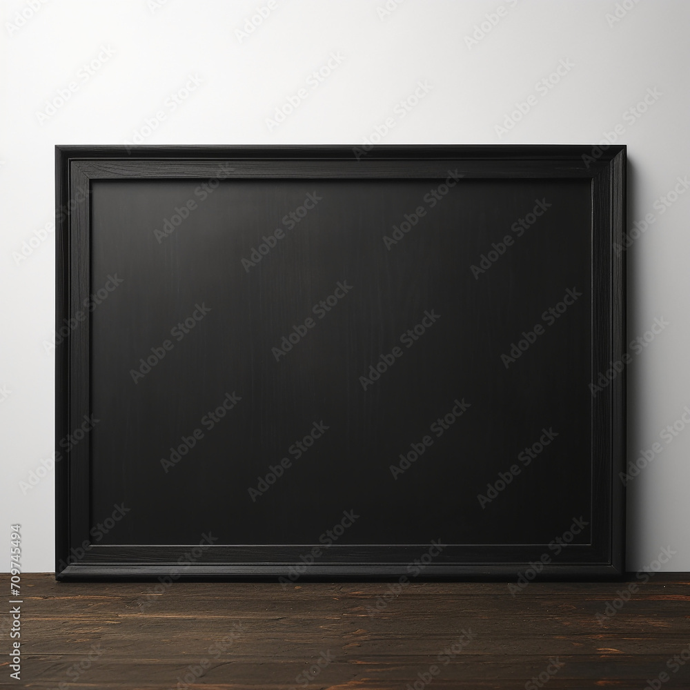empty black wooden frame filled with white matte board hanging on blank wall created with Generative Ai empty black wooden frame filled with white matte board hanging on blank wall created with Generative Ai