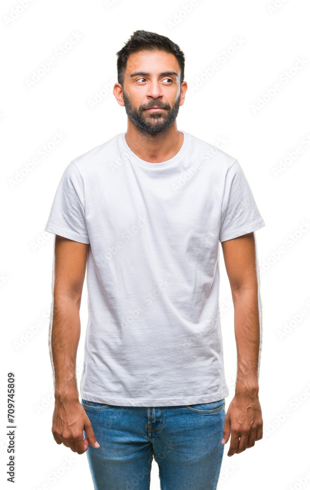 Adult hispanic man over isolated background smiling looking side and staring away thinking. Adult hispanic man over isolated background smiling looking side and staring away thinking.