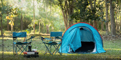 Outdoor activity concept camping are with tent and equipment for camping