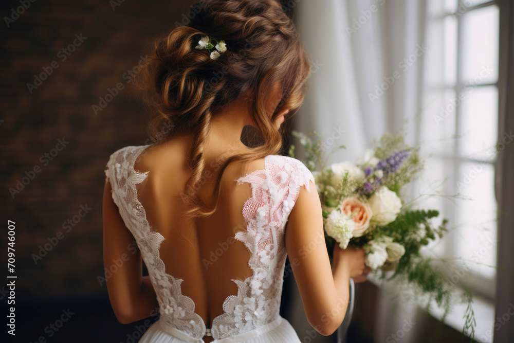 Back View of a Bride in a Whimsical Atmosphere