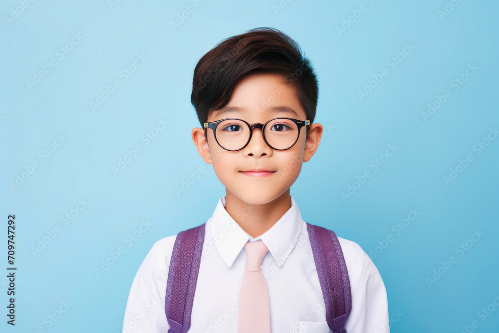 Back-to-School Joy: Korean-American Teen on Soft Background Back-to-School Joy: Korean-American Teen on Soft Background