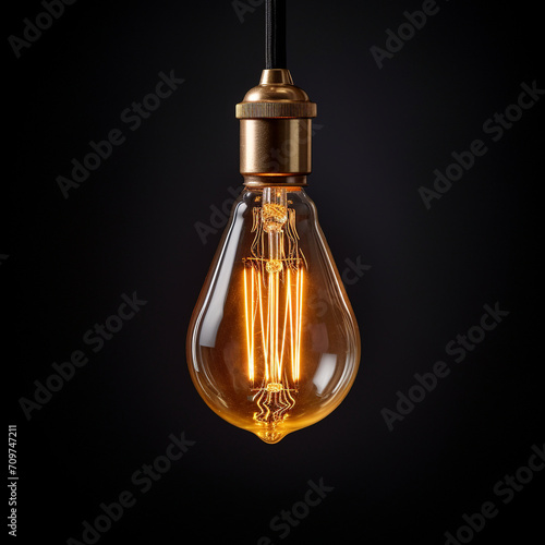 glowing edison bulb on a black background created with Generative Ai