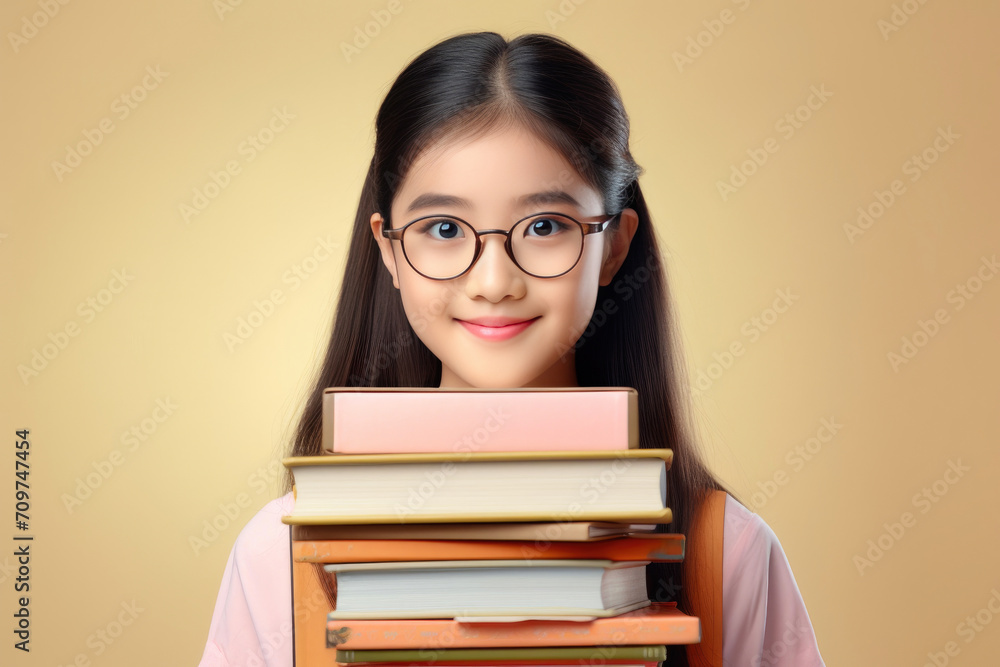 Intellectual Chic: Stylish Asian Student and Books Intellectual Chic: Stylish Asian Student and Books