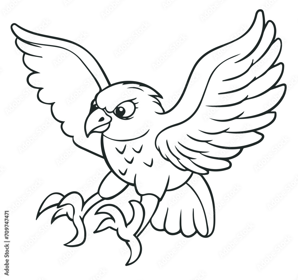 Obraz premium illustration of an eagle, hawk, falcon cartoon. Simple Design Outline Style. You can give color you like. Vector Illustrations.