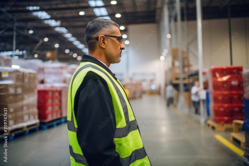 Efficient Hispanic Warehouse Manager at Work Efficient Hispanic Warehouse Manager at Work