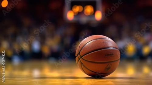 Basketball male player holding a ball in the center of the stadium. © SULAIMAN