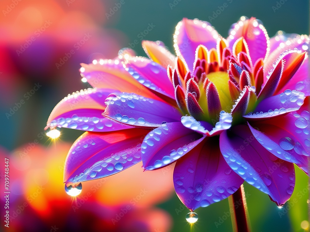 Fototapeta premium beautiful colorful flower close up background with morning dew