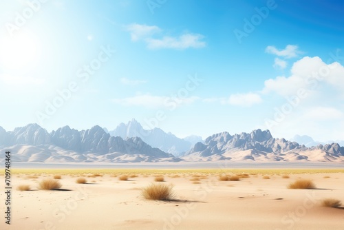 panoramic view of a desert with mountains in backdrop