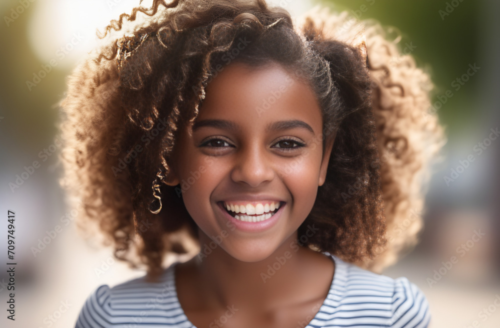 dark-skinned curly girl close-up smiling white teeth dark-skinned curly girl close-up smiling white teeth