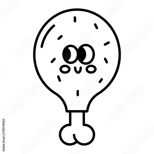 Kawaii Chicken thighs cartoon line icon fried.