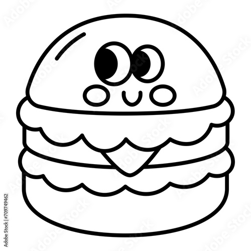 Kawaii Burger cartoon line icon.