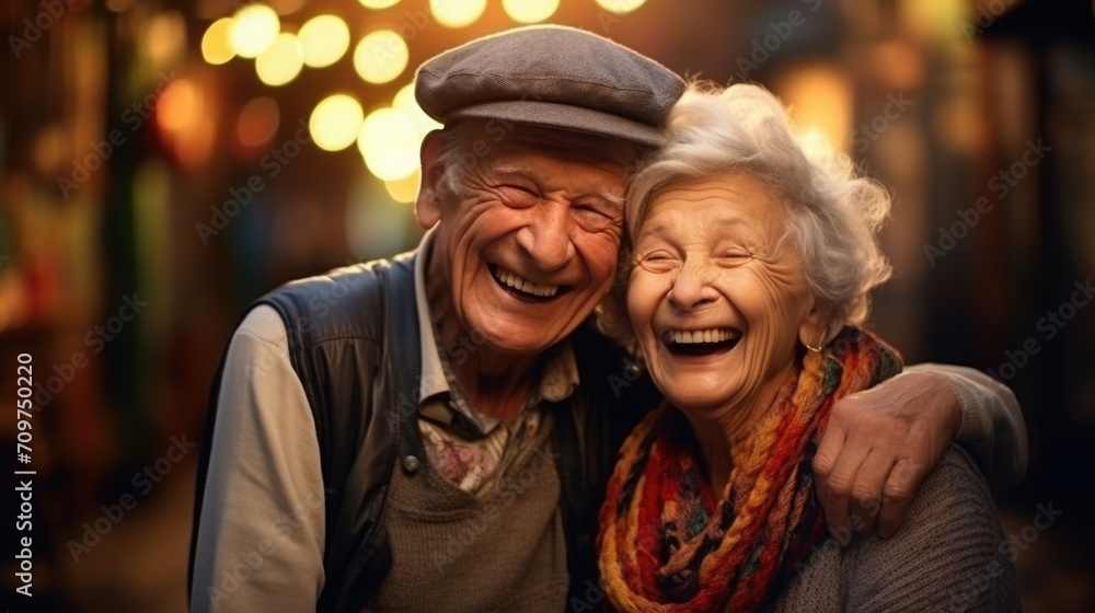 Valentine's Day. love and old people. close up of man senior and woman traveling together. happy retired adult couple