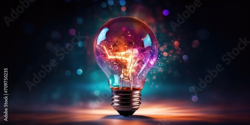 a multicolored light bulb, showcasing a beautiful blend of vibrant hues and shades photo