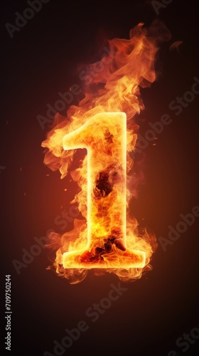 fire number 1 made of fire flames. number one symbol. isolated on black. hot red and orange symbol
