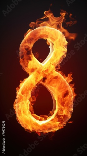 fire number 8 made of fire flames. number eight symbol. isolated on black. hot red and orange symbol