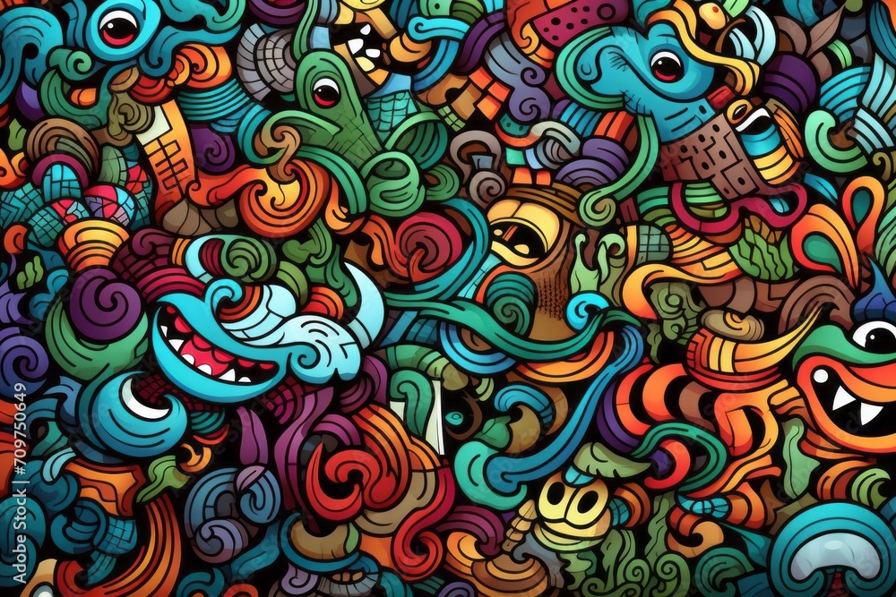 Cartoon cute doodles of abstract surreal elements, intricately designed to form a mesmerizing and detailed seamless pattern, Generative AI 