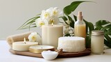 Natural beauty products skin care and body care products, Spa products are placed in luxury spa resort rooms.