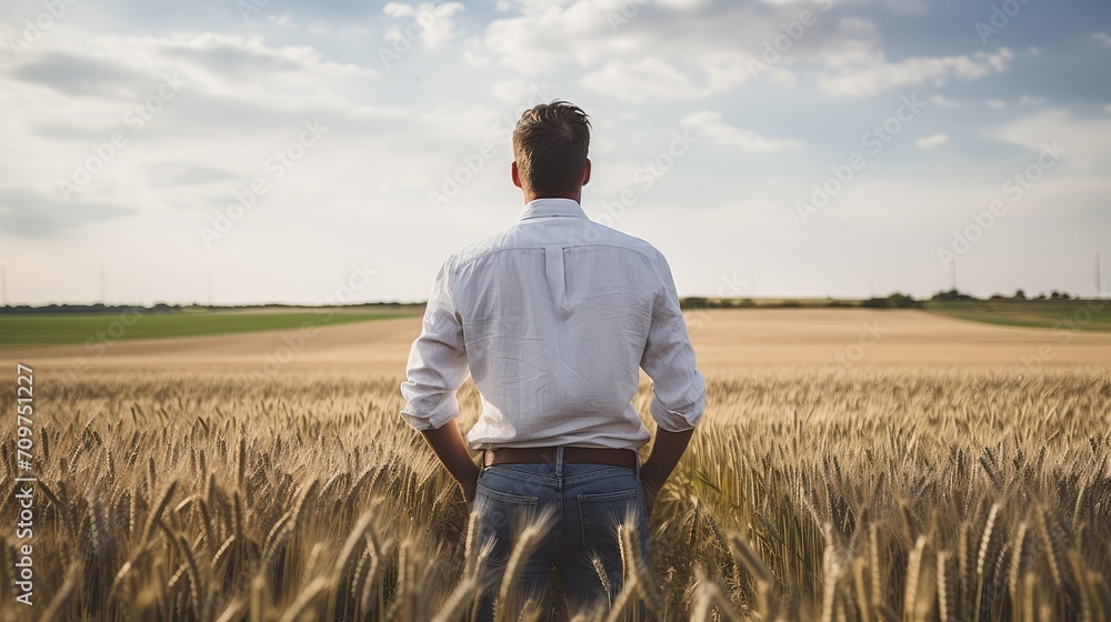 A man stands in a wide-open field of wheat or grass, gazing at the horizon. The image symbolizes freedom, nature, and personal reflection. Perfect for themes of peace, rural life, and mindfulness. A man stands in a wide-open field of wheat or grass, gazing at the horizon. The image symbolizes freedom, nature, and personal reflection. Perfect for themes of peace, rural life, and mindfulness.