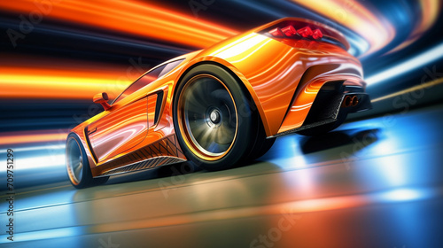 fast moving sport car on highway wallpaper Highway . Powerful acceleration of a supercar illustration . Closeup poster