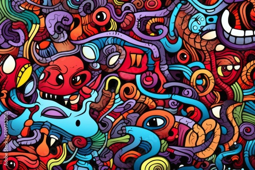Cartoon cute doodles of abstract surreal elements, intricately woven together to form an elaborate and detailed seamless pattern, Generative AI