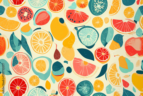 A colorful pattern made from fruits. Vintage style poster illustration.