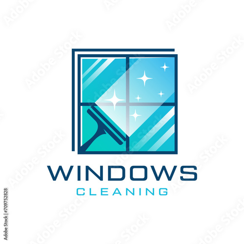 Window cleaning service logo. Window glass cleaning vector logo
