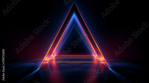 abstract geometric neon background with triangular 3d render.